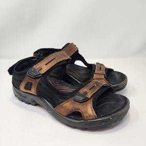 Ecco Men Yucatan Sport Sandal Size 44 US 10 Brown Leather Adjustable Comfort